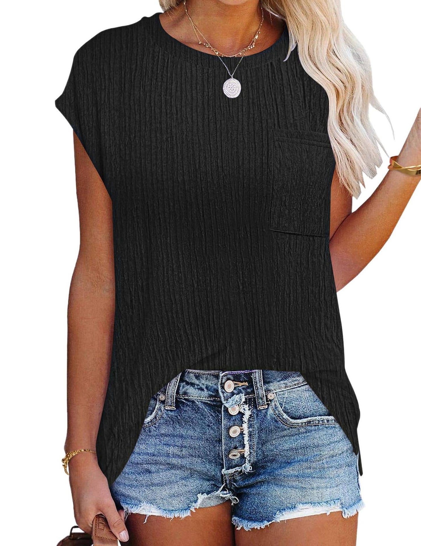 GREEN CREW NECK TOP