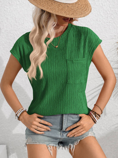 GREEN CREW NECK TOP