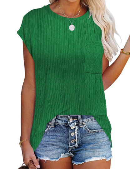 GREEN CREW NECK TOP
