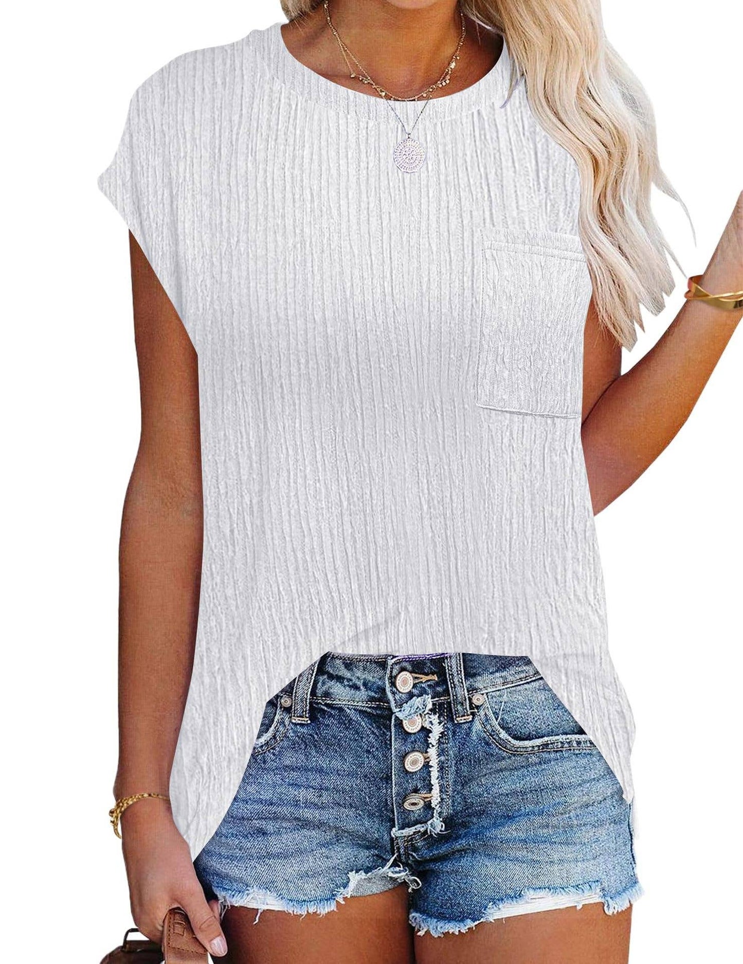 GREEN CREW NECK TOP